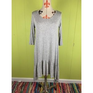 NWT HOT GINGER women  Tunic Gray Dress Size S Asymmetric Ruffle 3/4 Sleeve